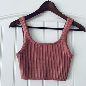 Wilfred Ribbed Knit Pink Crop Tank Top